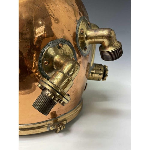 86 - A 12-bolt copper diving helmet by Siebe Gorman & Co, London, numbered 18784 (matching), with interna... 