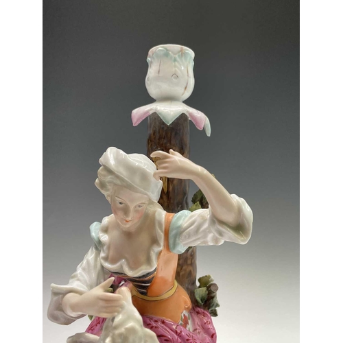 868 - A pair of Helena Wolfsohn porcelain candlestick figures, modelled as a shepherd and his companion we... 