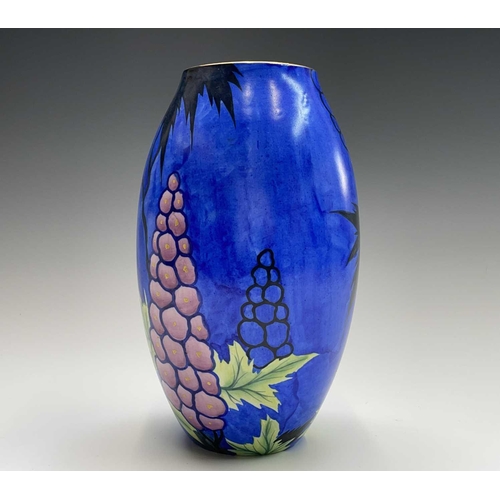 872 - A Carlton Ware Handcraft 'New Delphinium' pattern baluster vase, having printed backstamp and painte... 