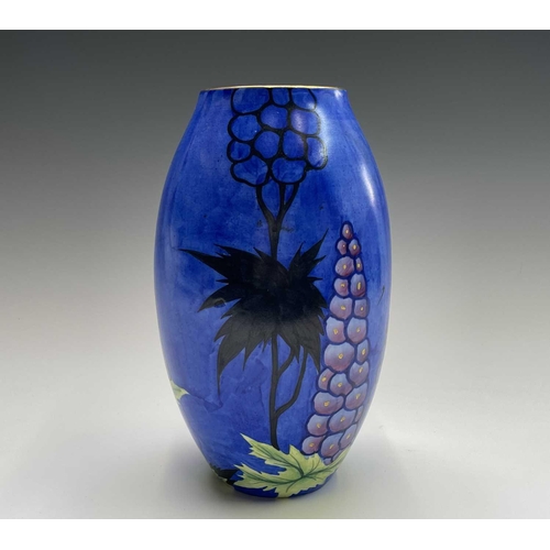 872 - A Carlton Ware Handcraft 'New Delphinium' pattern baluster vase, having printed backstamp and painte... 