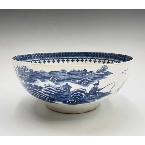 888 - A Caughley blue and white porcelain bowl, printed with the fisherman pattern, printed C mark, diamet... 