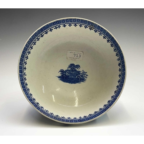 888 - A Caughley blue and white porcelain bowl, printed with the fisherman pattern, printed C mark, diamet... 