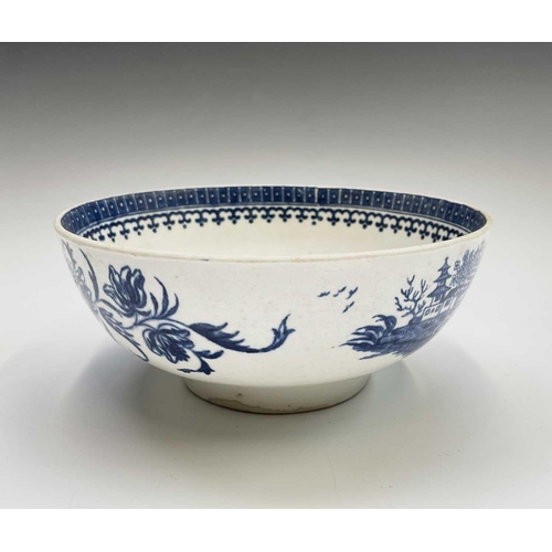 888 - A Caughley blue and white porcelain bowl, printed with the fisherman pattern, printed C mark, diamet... 