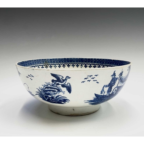 888 - A Caughley blue and white porcelain bowl, printed with the fisherman pattern, printed C mark, diamet... 