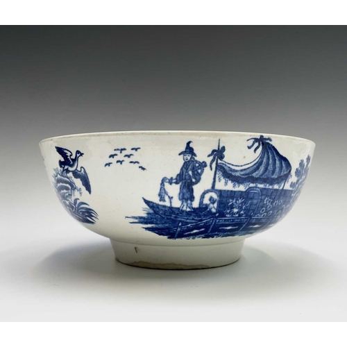 888 - A Caughley blue and white porcelain bowl, printed with the fisherman pattern, printed C mark, diamet... 