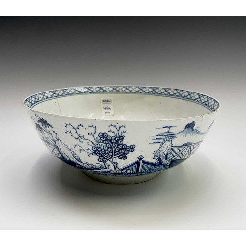 889 - A Liverpool porcelain bowl, painted with a garden pattern, diameter 24.5cm, height 10cm. Provenance:... 