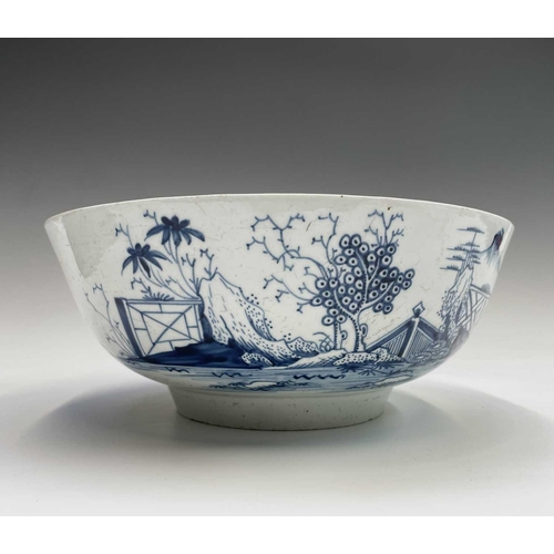 889 - A Liverpool porcelain bowl, painted with a garden pattern, diameter 24.5cm, height 10cm. Provenance:... 