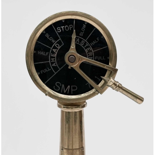 89 - A ship's brass telegraph, the perspex dial inscribed SMP 711, height 98cm, reputedly recovered from ... 