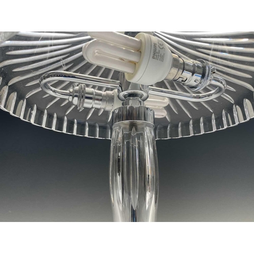 893 - A Waterford crystal table lamp, with mushroom shade and vertically cut stem on circular foot, height... 