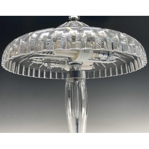 893 - A Waterford crystal table lamp, with mushroom shade and vertically cut stem on circular foot, height... 