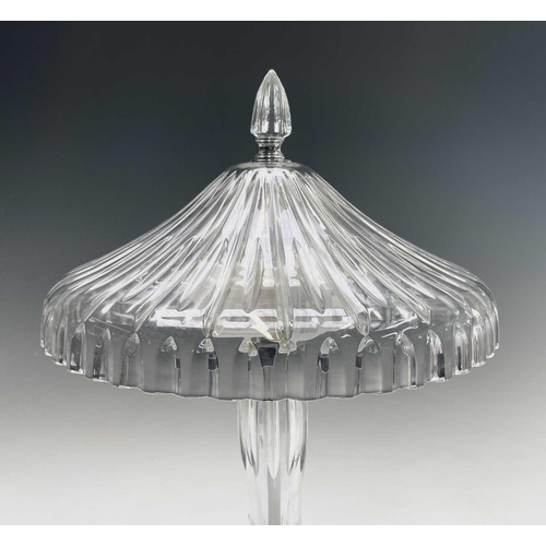 893 - A Waterford crystal table lamp, with mushroom shade and vertically cut stem on circular foot, height... 