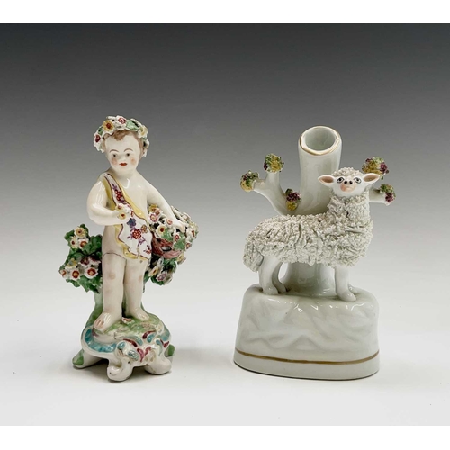 894 - A late 18th century Derby porcelain figure of a cherub with floral encrusted decoration, height 13.5... 