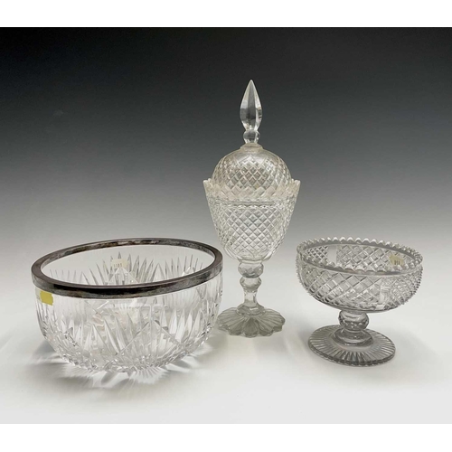 897 - A cut glass fruit bowl with continental silver rim, diameter 24cm, together an early 19th century bo... 