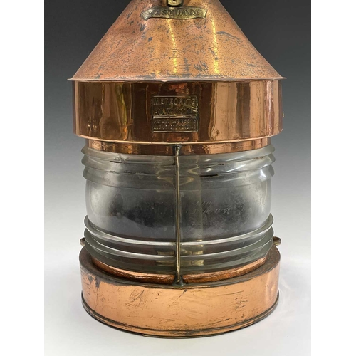 90 - A Ship's copper masthead lamp, mid 20th century, labelled Meteorite and numbered A17114, height 58cm... 