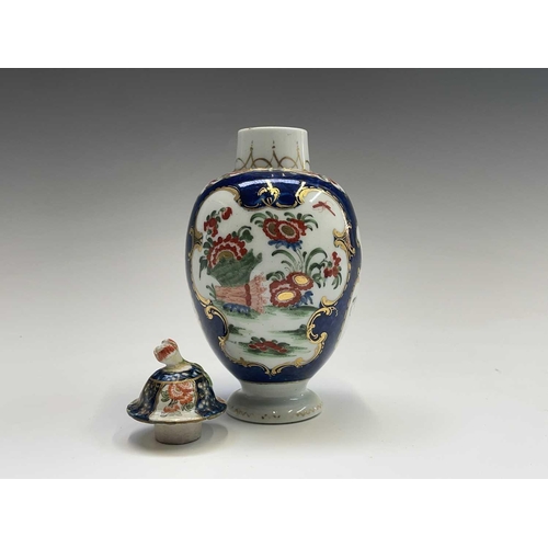 914 - A Worcester porcelain tea caddy and cover, circa 1780, of fluted ovoid form, decorated with Kakiemon... 