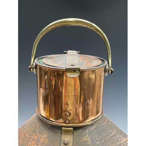 92 - A ship's copper starboard lamp, with applied brass labels and patents, with burner, height 56cm.