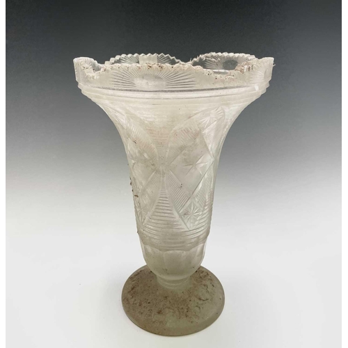 922 - A cut glass pedestal bowl, 19th century, with hobnail cut panels on a circular foot, height 21cm, di... 