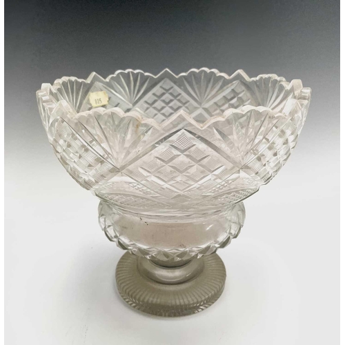 922 - A cut glass pedestal bowl, 19th century, with hobnail cut panels on a circular foot, height 21cm, di... 