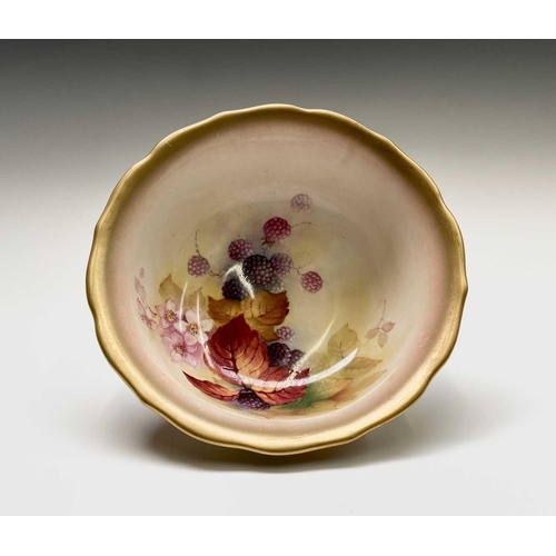 932 - A Royal Worcester bowl, painted with autumnal foliage and berries etc, signed K Blake (Kitty Blake),... 