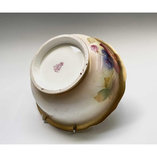 932 - A Royal Worcester bowl, painted with autumnal foliage and berries etc, signed K Blake (Kitty Blake),... 