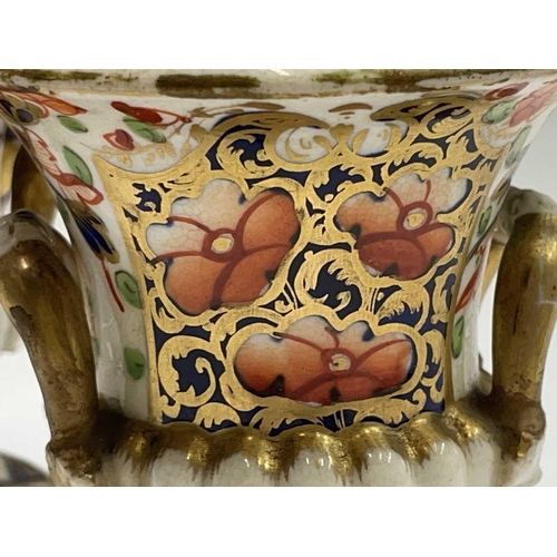 935 - A pair of Derby campana form inkwells, circa 1820, decorated in an Imari palette, height 90cm, toget... 