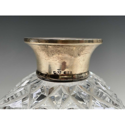 944 - A silver mounted cut glass decanter and stopper, of square section, height 24cm.