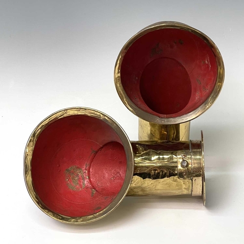 96 - Two vintage brass ships ventilation ducts, with red painted interiors, reputedly removed from an old... 