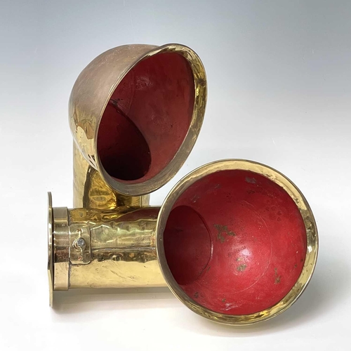 96 - Two vintage brass ships ventilation ducts, with red painted interiors, reputedly removed from an old... 