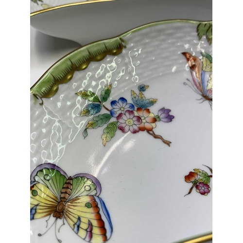 963 - Four Herend Queen 'Victoria Green' pattern crescent plates decorated with butterflies and floral spr... 