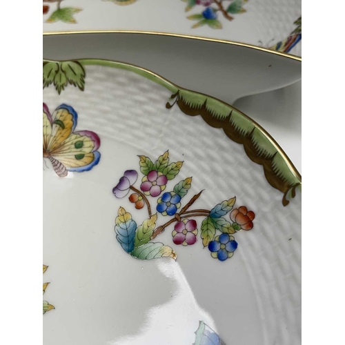 963 - Four Herend Queen 'Victoria Green' pattern crescent plates decorated with butterflies and floral spr... 