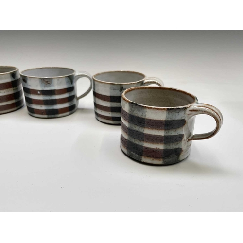 964 - A Briglin studio pottery tea set, comprising of six cups, a milk jug, a sugar bowl and a teapot.