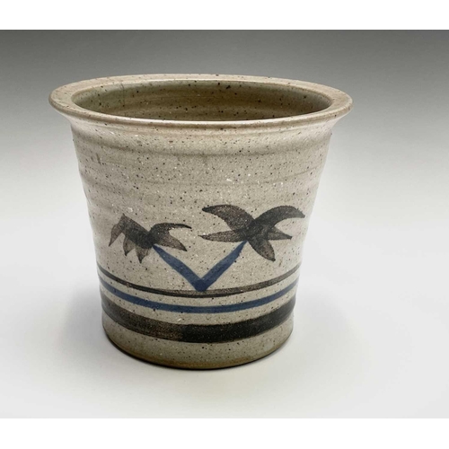 969 - Ian BOX, Trevillian Cornish Studio Pottery, comprising of a plant pot 14cm high and 17cm in diameter... 