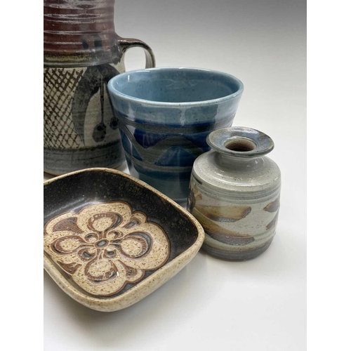 971 - Hugh WEST (1950), a LIDDED bowl and a water jug, 17cm high Lamorna Pottery plant pot, Harmony Cornwa... 