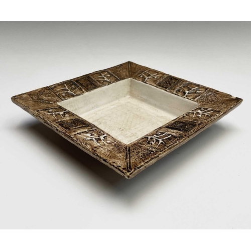 974 - A Troika pottery square dish, the coffee coloured rim with incised decoration, 16.5cm square, togeth... 