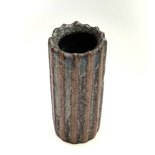 975 - An Alan Wallwork textured cylindrical vase, with fluted decoration, incised W, height 15.5cm and a b... 