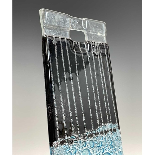 978 - Three studio glass panels, with blue coloured bubble textured decoration, height 46.5cm (3).