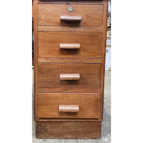 3084 - A teak pedestal desk, fitted with an arrangement of six drawers and a cupboard. Height 75cm, width 1... 