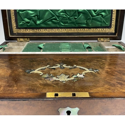 482 - A Victorian walnut and inlaid combined sewing and writing box. Width 30.5cm.