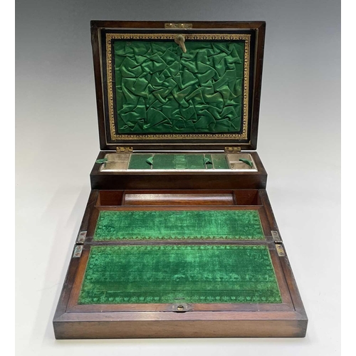 482 - A Victorian walnut and inlaid combined sewing and writing box. Width 30.5cm.