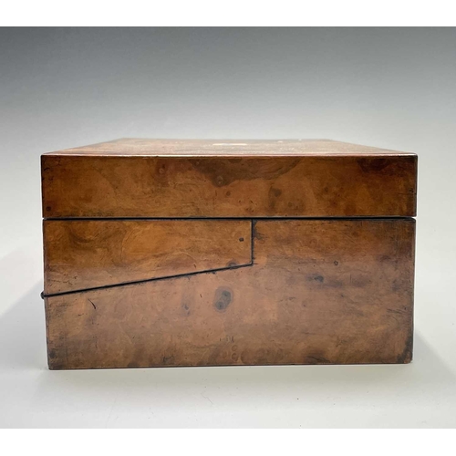 482 - A Victorian walnut and inlaid combined sewing and writing box. Width 30.5cm.