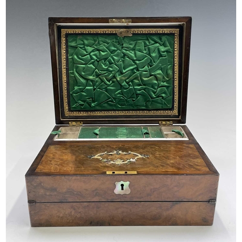 482 - A Victorian walnut and inlaid combined sewing and writing box. Width 30.5cm.