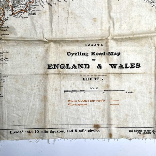 103 - 'Bacon's Cycling Road-Map of England,' sheets no. 2 and 7, printed on silk; 'Bacon's County Map and ... 