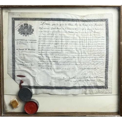 121 - MILITARY INTEREST. 'Lettres de Chevalier de l'Ordre Royal et Miltaire de Saint-Louis,' awarded to Mo... 