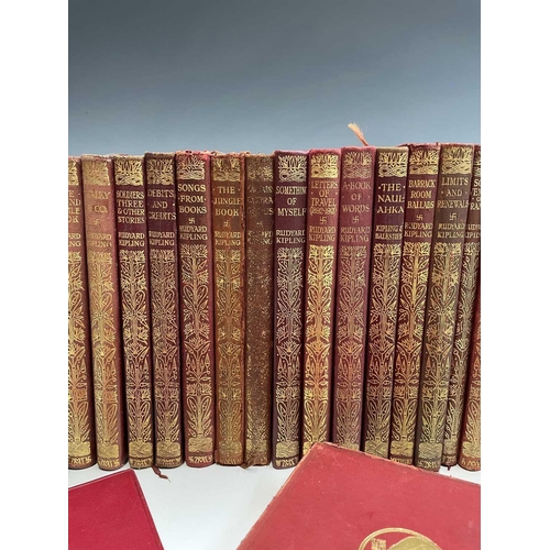 182 - RUDYARD KIPLING. Twenty-eight MacMillan pocket editions, all bound in red leather with gilt embossed... 