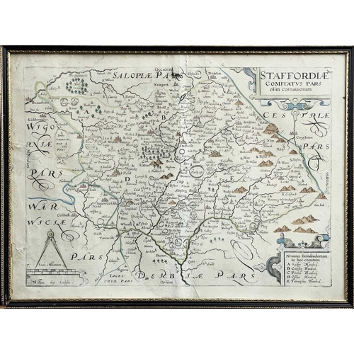 200 - WILLIAM KIP. 'County map of Staffordshire,' after Christopher Saxton, hand-coloured engraving, glaze... 