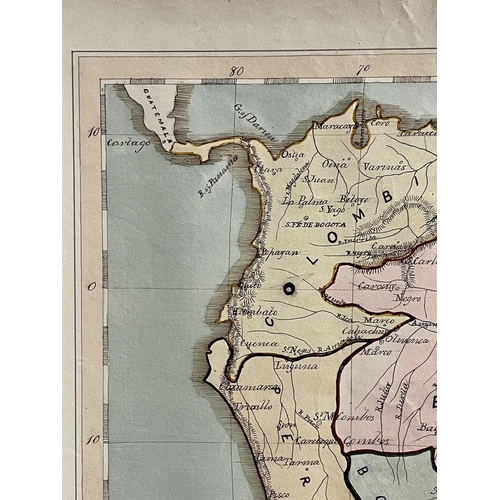 201 - MAPS. A 19th Century continental map of South America, signed 'Thomas Gardener 1845,' hand coloured,... 