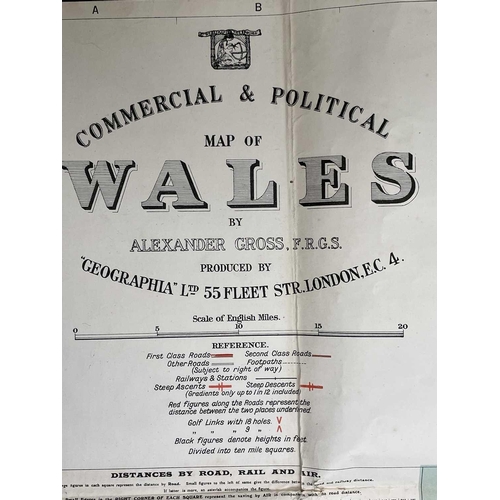 205 - MAPS. 'Commercial & Political Map of Wales,' by Alexander Gross, folding map printed on canvas, Geog... 