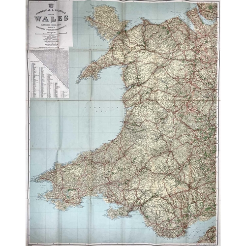 205 - MAPS. 'Commercial & Political Map of Wales,' by Alexander Gross, folding map printed on canvas, Geog... 