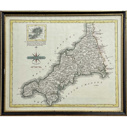 207 - JOHN CARY. 'New and Correct English Atlas.' Cornwall, inset of The Isles of Scilly, hand coloured, o... 