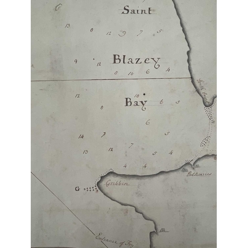 220 - MAPS. A circa late 1700 hand-drawn sea chart of Mevagissey Bay and Saint Blazey Bay, showing Port Me... 